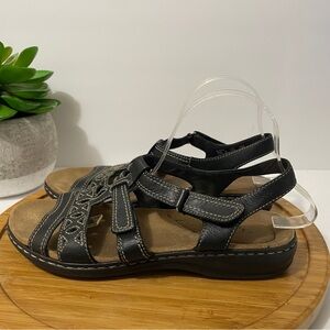 Clarks Black Leather Strappy Comfort Sandals